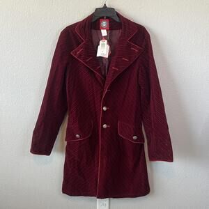 Hot Topic Redballs On Fire Costume Jacket Burgundy Velvet Size Small NWT